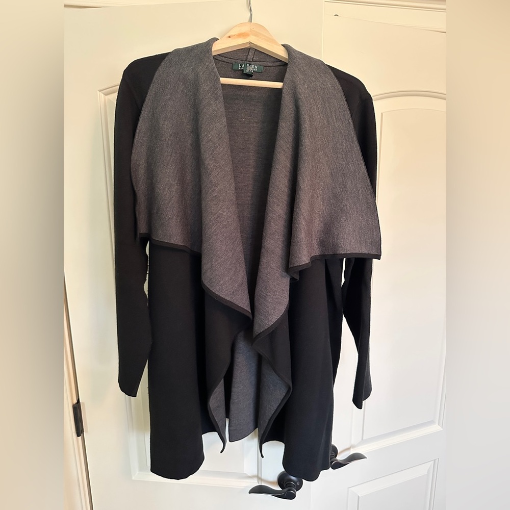 Ralph Lauren Merino Wool Two-Tone Open Front Sweater Jacket